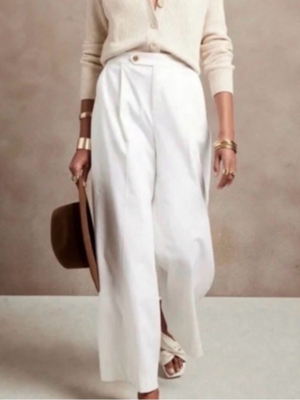 BANANA REPUBLIC LINEN-BLEND WIDE-LEG PLEATED TROUSER PANT MINIMALIST WHITE 18